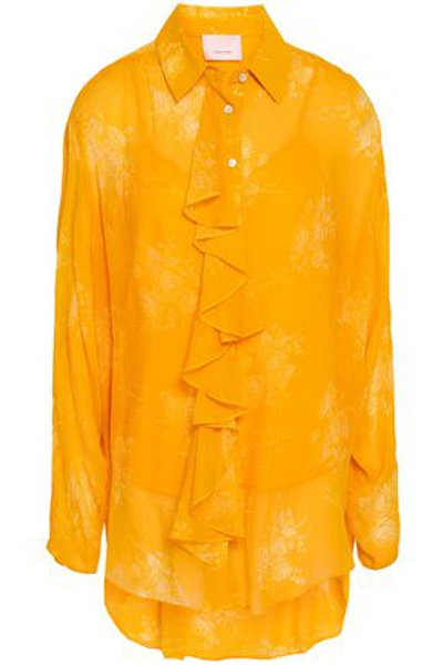 Shop Cinq À Sept Woman Eden Rosalie Ruffle-trimmed Printed Silk-georgette Tunic Marigold