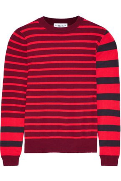 Shop Derek Lam 10 Crosby Woman Striped Cotton And Cashmere-blend Sweater Crimson