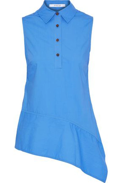 Shop Derek Lam 10 Crosby Woman Asymmetric Gathered Cotton-poplin Shirt Blue