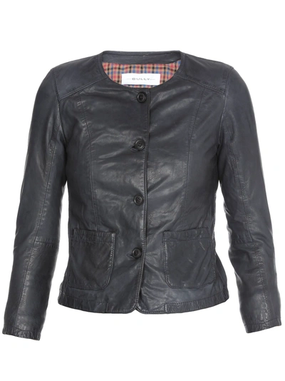 Shop Bully Chanel Leather Jacket In Dark Blue