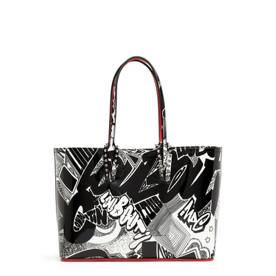 Shop Christian Louboutin Cabata Small Nicograf Patent Leather Tote In Black/white