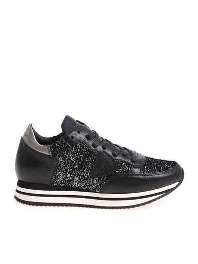 Shop Philippe Model Glitter-paneled Sneakers In Basic