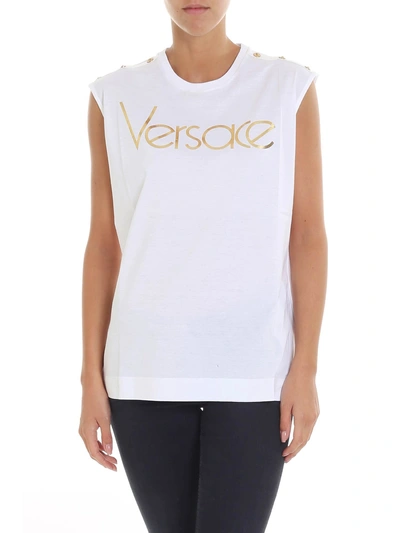 Shop Versace Logo Print Tank Top In Basic