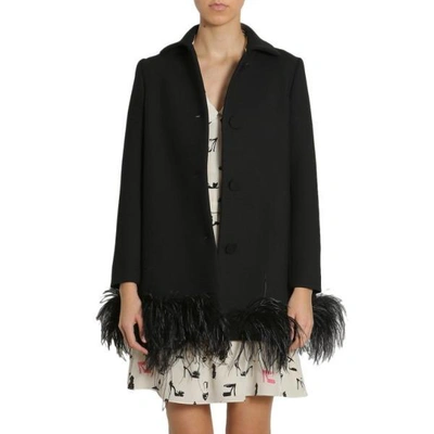 Shop Boutique Moschino Ostrich Trimmed Coat In Black