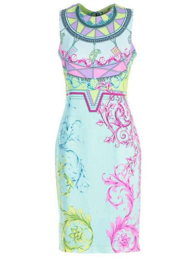 Shop Versace Collection Printed Pencil Dress In Yellow