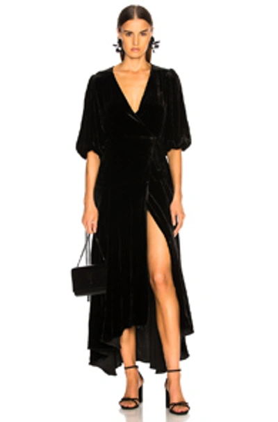 Ganni Silk Velvet Wrap Maxi Dress Black | ModeSens