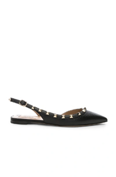 Shop Valentino Rockstud Ballerina Flats In Black & Black