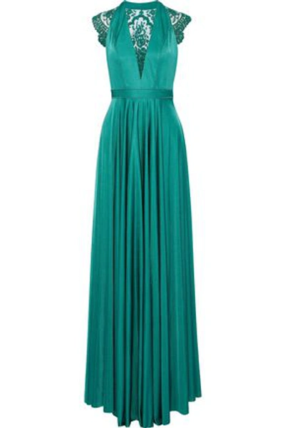 Shop Catherine Deane Woman Brooke Embroidered Tulle-paneled Satin-jersey Gown Jade