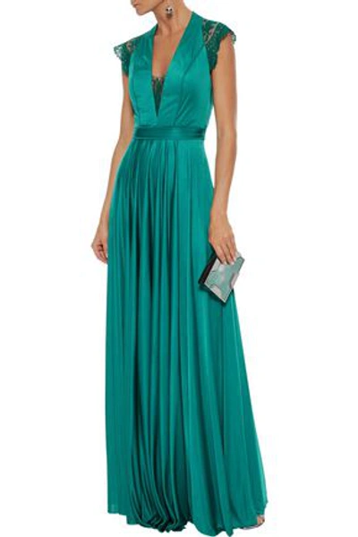 Shop Catherine Deane Woman Brooke Embroidered Tulle-paneled Satin-jersey Gown Jade