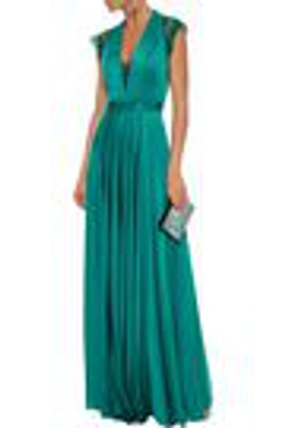 Shop Catherine Deane Woman Brooke Embroidered Tulle-paneled Satin-jersey Gown Jade