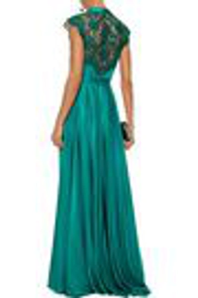 Shop Catherine Deane Woman Brooke Embroidered Tulle-paneled Satin-jersey Gown Jade