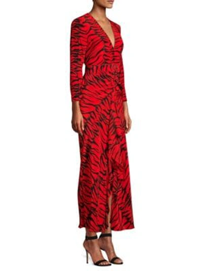 Shop Rixo London Moss Tiger Print Silk Blouse In Red Tiger