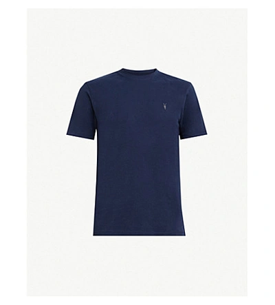 Shop Allsaints Brace Crewneck Cotton-jersey T-shirt In Arctic Blue