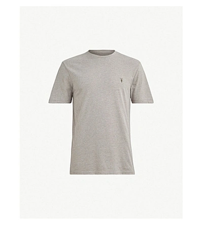 Shop Allsaints Brace Crewneck Cotton-jersey T-shirt In Minegreymarl