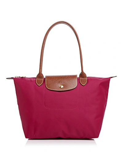 Shop Longchamp Le Pliage Medium Nylon Tote In Dahlia/gold