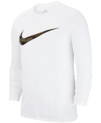 Shop Nike Men's Dry Printed-logo T-shirt In White/blac