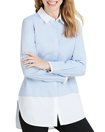 Shop Foxcroft Giselle Color-block Button-down Tunic In Blue Chambray