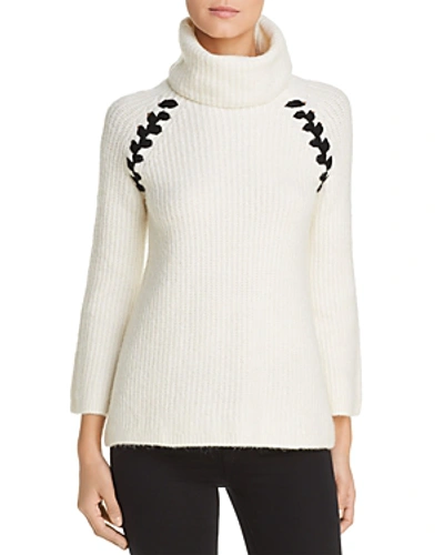 Shop Heather B Turtleneck Whipstitch Sweater In Ivory