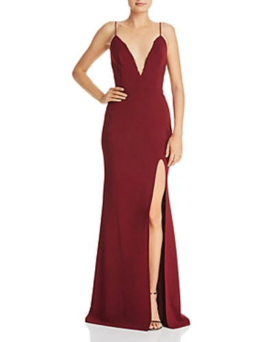 Shop Katie May Plunging Crepe Gown In Bordeaux