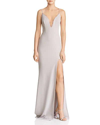 Shop Katie May Plunging Crepe Gown In Dove Gray