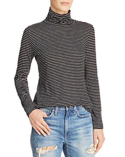 Shop Michelle By Comune Roscoe Striped Turtleneck Tee In Black/white