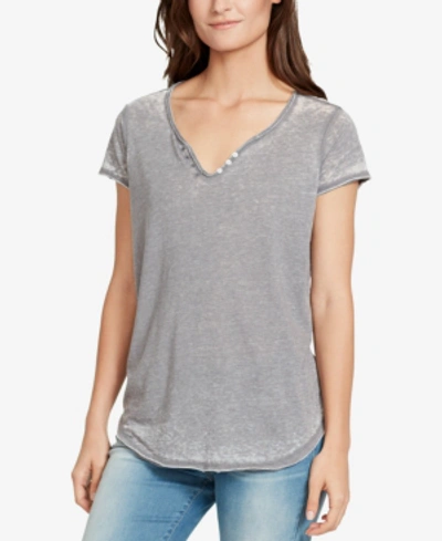 Shop William Rast Cooper Button-trim T-shirt In Grey