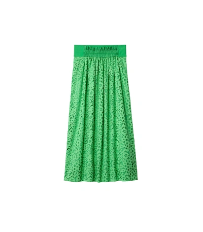 Shop Tibi Mint Lace Shirred Waistband Full Skirt