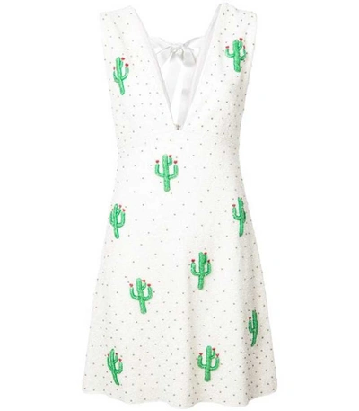 Shop Ganni Beaded Cactus Dress In Green