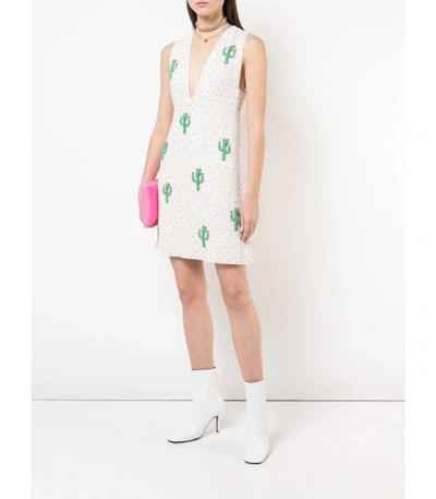 Shop Ganni Beaded Cactus Dress In Green