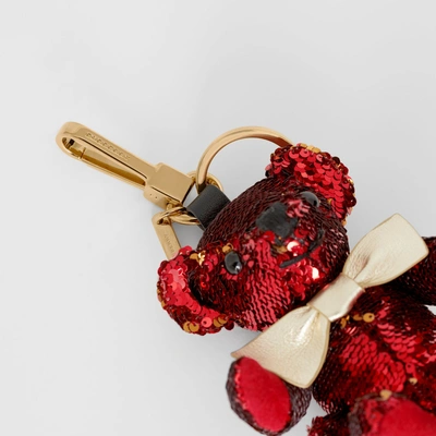 Shop Burberry Thomas Bear Charm In Sequins And Leather In Red