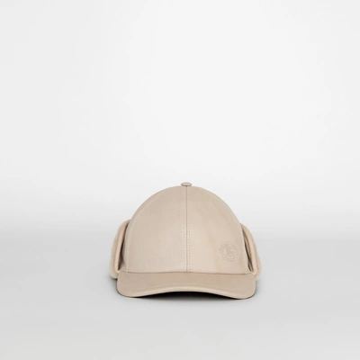 Shop Burberry Leather And Shearling Cap In Limestone