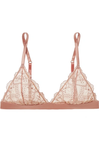 Shop Id Sarrieri Satin-trimmed Embroidered Tulle Soft-cup Triangle Bra In Blush