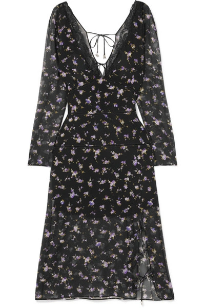 Shop Altuzarra Rosmarino Lace-trimmed Floral-print Silk-chiffon Dress In Black