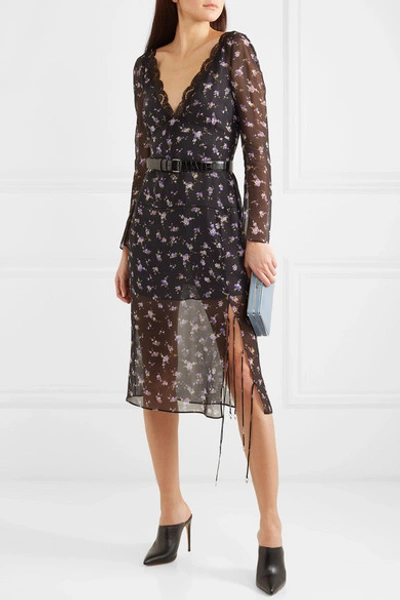 Shop Altuzarra Rosmarino Lace-trimmed Floral-print Silk-chiffon Dress In Black