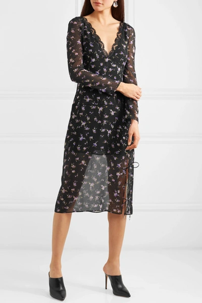 Shop Altuzarra Rosmarino Lace-trimmed Floral-print Silk-chiffon Dress In Black