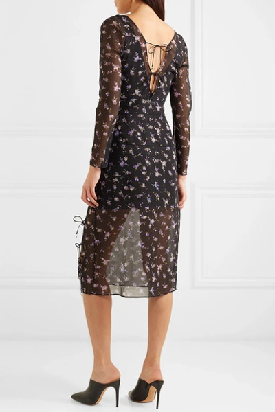 Shop Altuzarra Rosmarino Lace-trimmed Floral-print Silk-chiffon Dress In Black