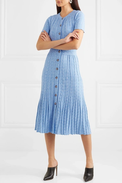 Shop Altuzarra Abelia Ribbed-knit Midi Dress In Blue