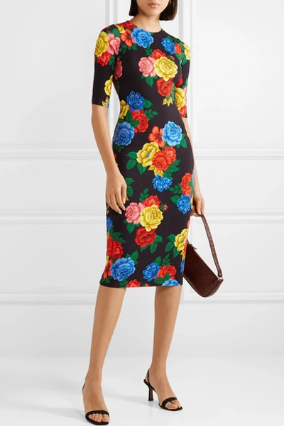 Shop Alice And Olivia Delora Floral-print Stretch-jersey Midi Dress In Black