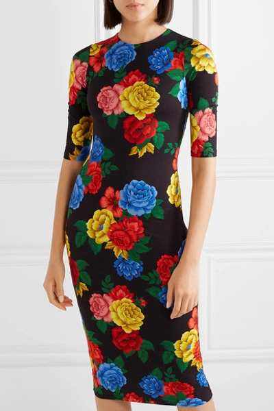 Shop Alice And Olivia Delora Floral-print Stretch-jersey Midi Dress In Black