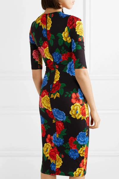 Shop Alice And Olivia Delora Floral-print Stretch-jersey Midi Dress In Black