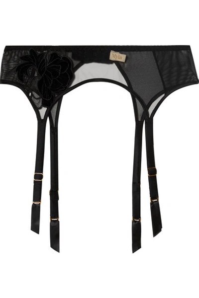 Shop Myla Park Lane Appliquéd Stretch-tulle Suspender Belt In Black