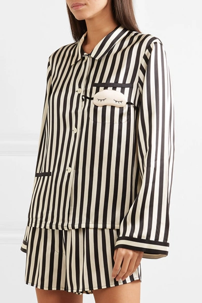 Shop Morgan Lane + Amanda Fatherazi Corey Appliquéd Striped Silk-charmeuse Pajama Shorts