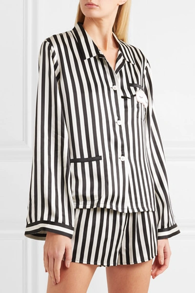 Shop Morgan Lane + Amanda Fatherazi Mini Mask Ruthie Appliquéd Striped Silk-charmeuse Pajama Top