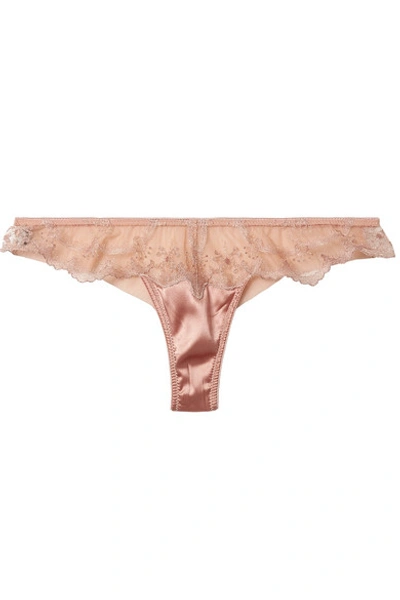 Shop Id Sarrieri Satin And Embroidered Tulle Thong In Blush