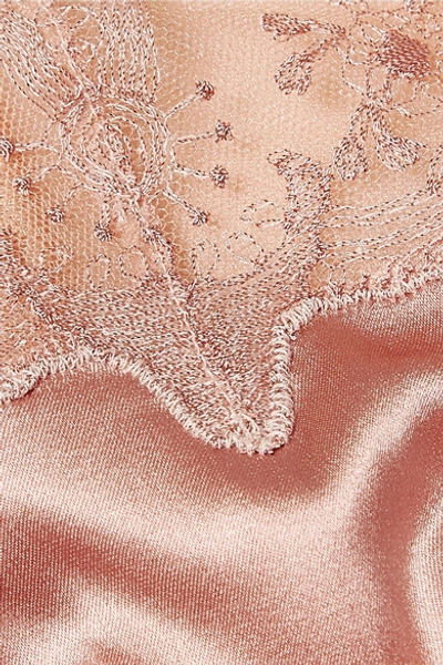 Shop Id Sarrieri Satin And Embroidered Tulle Thong In Blush