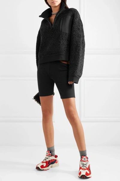 Shop Alexander Wang T Oversized Wool-blend Fleece Sweatshirt In Black