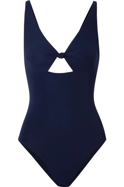 Shop Tory Burch Knotted Cutout Swimsuit In Navy