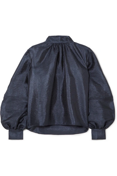 Shop Stine Goya Eddy Hammered-satin Blouse In Midnight Blue