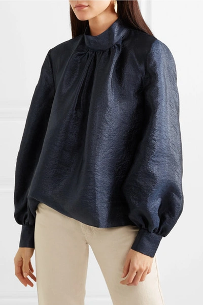 Shop Stine Goya Eddy Hammered-satin Blouse In Midnight Blue