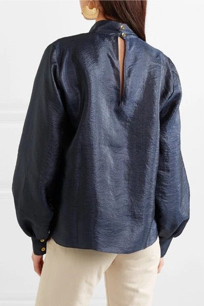 Shop Stine Goya Eddy Hammered-satin Blouse In Midnight Blue